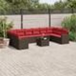vidaXL Salon de jardin et coussins 11 pcs marron résine tressée