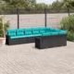 vidaXL Salon de jardin 10 pcs avec coussins noir résine tressée