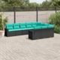 vidaXL Salon de jardin 10 pcs avec coussins noir résine tressée