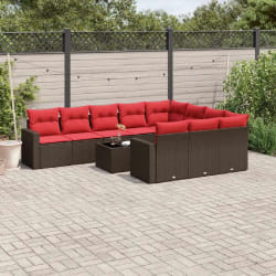 vidaXL Salon de jardin et coussins 11 pcs marron résine tressée