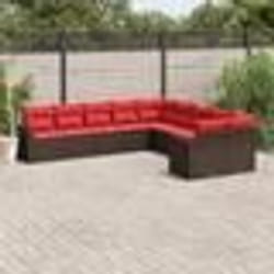 vidaXL Salon de jardin 10 pcs avec coussins marron résine tressée