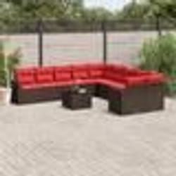 vidaXL Salon de jardin et coussins 11 pcs marron résine tressée