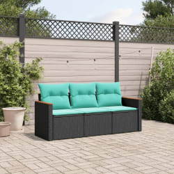 vidaXL Salon de jardin 3 pcs avec coussins noir résine tressée