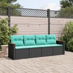 vidaXL Salon de jardin 4 pcs avec coussins noir résine tressée