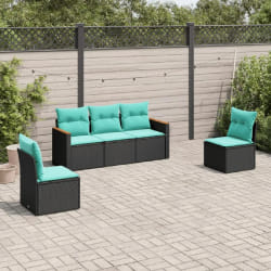 vidaXL Salon de jardin 5 pcs avec coussins noir résine tressée
