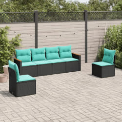 vidaXL Salon de jardin 6 pcs avec coussins noir résine tressée