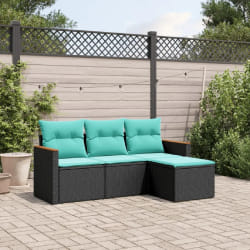 vidaXL Salon de jardin 4 pcs avec coussins noir résine tressée