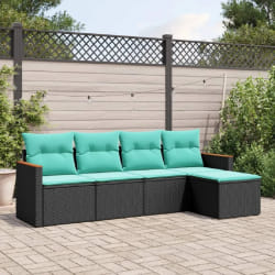 vidaXL Salon de jardin 5 pcs avec coussins noir résine tressée