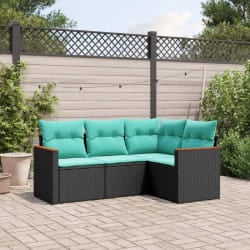 vidaXL Salon de jardin 4 pcs avec coussins noir résine tressée