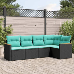 vidaXL Salon de jardin 5 pcs avec coussins noir résine tressée