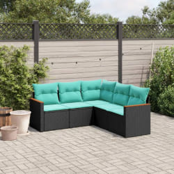 vidaXL Salon de jardin 5 pcs avec coussins noir résine tressée