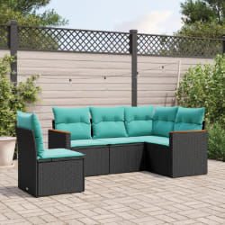 vidaXL Salon de jardin 5 pcs avec coussins noir résine tressée