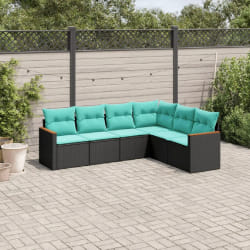 vidaXL Salon de jardin 6 pcs avec coussins noir résine tressée