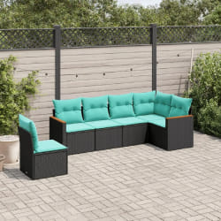 vidaXL Salon de jardin 6 pcs avec coussins noir résine tressée