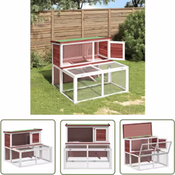 The Living Store Clapier moka 102x90x84,5 cm bois de pin massif Ce clapier avec un centre d'activités spacieux et une aire de ...