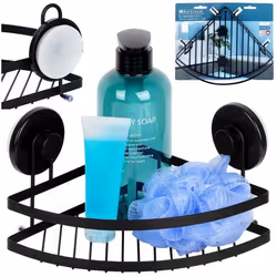 ETAGERE DE SALLE DE BAIN POUR DOUCHE DANGLE AVEC VENTOUSES NOIRE 20x20x12.5CM