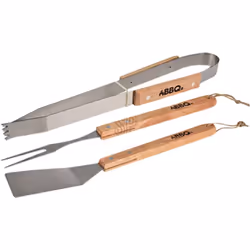Set d'ustensiles de barbecue en acier inoxydable avec manche en bois - BBQ Le set d'ustensiles pour barbecue BBQ est composé ...