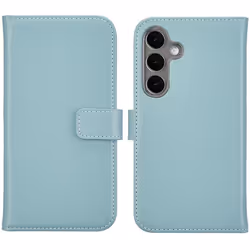 Étui de téléphone portefeuille en cuir véritable Samsung Galaxy S25 Air Blue Selencia