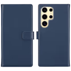 Étui de téléphone portefeuille en cuir véritable Samsung Galaxy S25 Ultra Bleu Selencia
