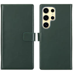 Étui de téléphone portefeuille en cuir véritable Samsung Galaxy S25 Ultra Vert Selencia