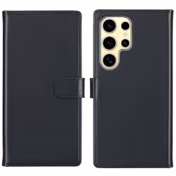 Étui de téléphone portefeuille en cuir véritable Samsung Galaxy S25 Ultra Noir Selencia
