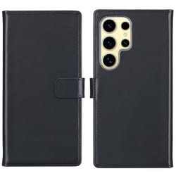 Étui de téléphone portefeuille en cuir véritable Samsung Galaxy S25 Ultra Noir Selencia