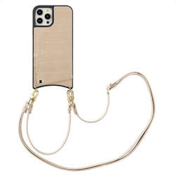 Coque de téléphone Nova Croco avec cordon et porte-cartes iPhone 12 (Pro) Beige Selencia
