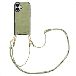 Coque de téléphone Nova Croco avec cordon et porte-cartes iPhone 16 Sage Green Selencia