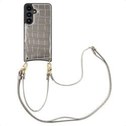 Coque de téléphone Nova Croco avec cordon et porte-cartes Samsung Galaxy S24 Argent Selencia