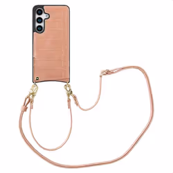 Coque de téléphone Nova Croco avec cordon et porte-cartes Samsung Galaxy S25 Old Pink Selencia