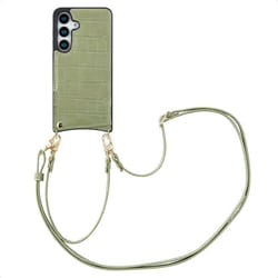 Coque de téléphone Nova Croco avec cordon et porte-cartes Samsung Galaxy S25 Sage Green Selencia