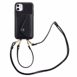 Coque de téléphone Sera avec cordon et porte-cartes enveloppe iPhone 11 Noir Selencia