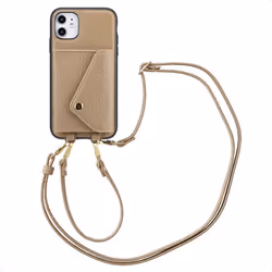 Coque de télephone Sera avec cordon et porte-cartes enveloppe iPhone 11 Taupe Selencia