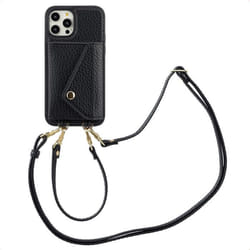 Coque de téléphone Sera avec cordon et porte-cartes enveloppe iPhone 12 (Pro) Noir Selencia