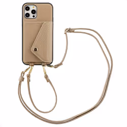 Coque de télephone Sera avec cordon et porte-cartes enveloppe iPhone 12 (Pro) Taupe Selencia