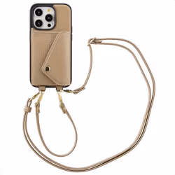 Coque de télephone Sera avec cordon et porte-cartes enveloppe iPhone 14 Pro Taupe Selencia