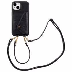 Coque de téléphone Sera avec cordon et porte-cartes enveloppe iPhone 15 Noir Selencia