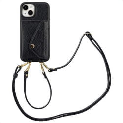 Coque de téléphone Sera avec cordon et porte-cartes enveloppe iPhone 15 Noir Selencia