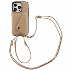 Coque de télephone Sera avec cordon et porte-cartes enveloppe iPhone 15 Pro Taupe Selencia