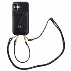 Coque de téléphone Sera avec cordon et porte-cartes enveloppe iPhone 16 Noir Selencia