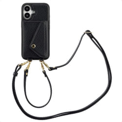 Coque de téléphone Sera avec cordon et porte-cartes enveloppe iPhone 16 Noir Selencia