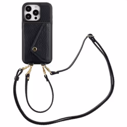 Coque de téléphone Sera avec cordon et porte-cartes enveloppe iPhone 16 Pro Noir Selencia