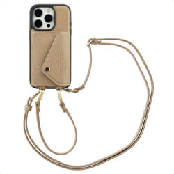 Coque de télephone Sera avec cordon et porte-cartes enveloppe iPhone 16 Pro Taupe Selencia