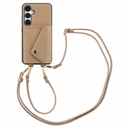 Coque de télephone Sera avec cordon et porte-cartes enveloppe Samsung Galaxy S25 Taupe Selencia