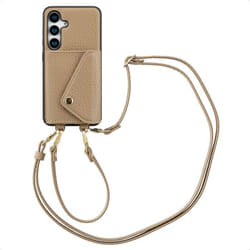 Coque de télephone Sera avec cordon et porte-cartes enveloppe Samsung Galaxy S25 Taupe Selencia