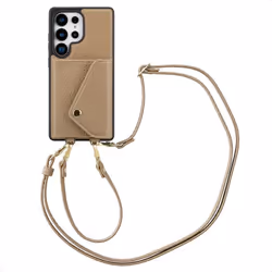 Coque de télephone Sera avec cordon et porte-cartes enveloppe Samsung Galaxy S25 Ultra Taupe Selencia