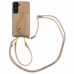 Coque de télephone Sera avec cordon et porte-cartes enveloppe Samsung Galaxy S21 FE Taupe Selencia