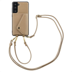 Coque de télephone Sera avec cordon et porte-cartes enveloppe Samsung Galaxy S21 FE Taupe Selencia