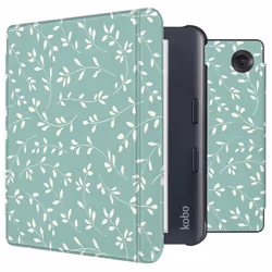 Design Slim Hard Sleepcover avec support Kobo Libra Colour / Tolino Vision Color Smoke Green Flowers imoshion