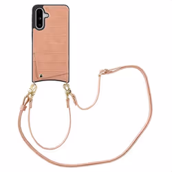 Coque de téléphone Nova Croco avec cordon et porte-cartes Samsung Galaxy A36 / A56 Old Pink Selencia